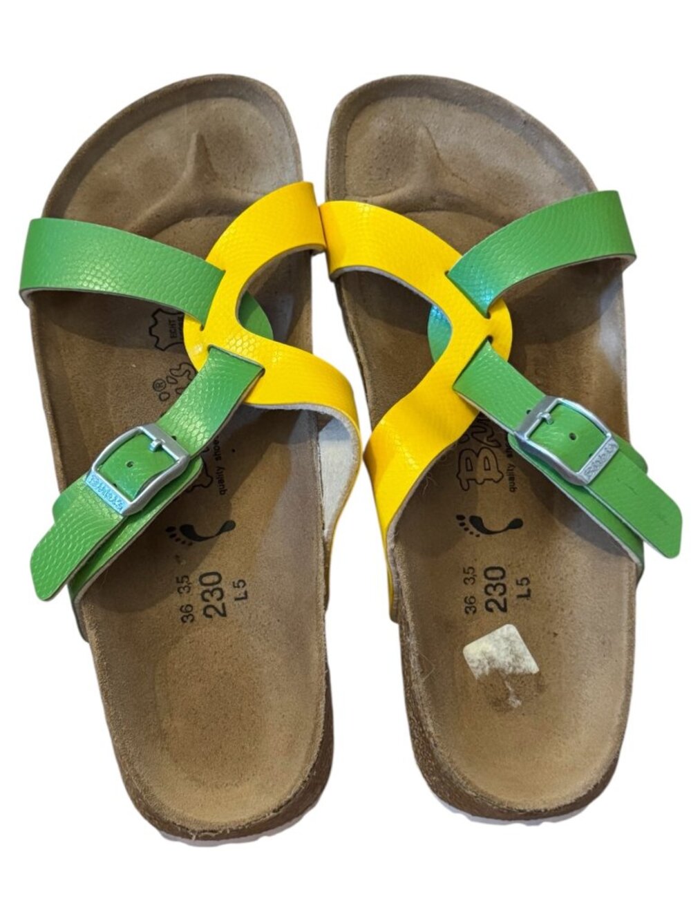 Birki's Birkenstock Brazil Sandals EU 36 US 5 Green Yellow Leather Cork Rare